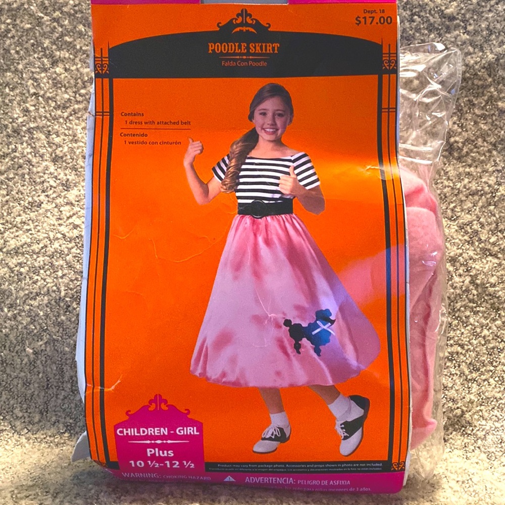 Girls cute Poodle Skirt dress -50’s costume. One piece. Belt not included.